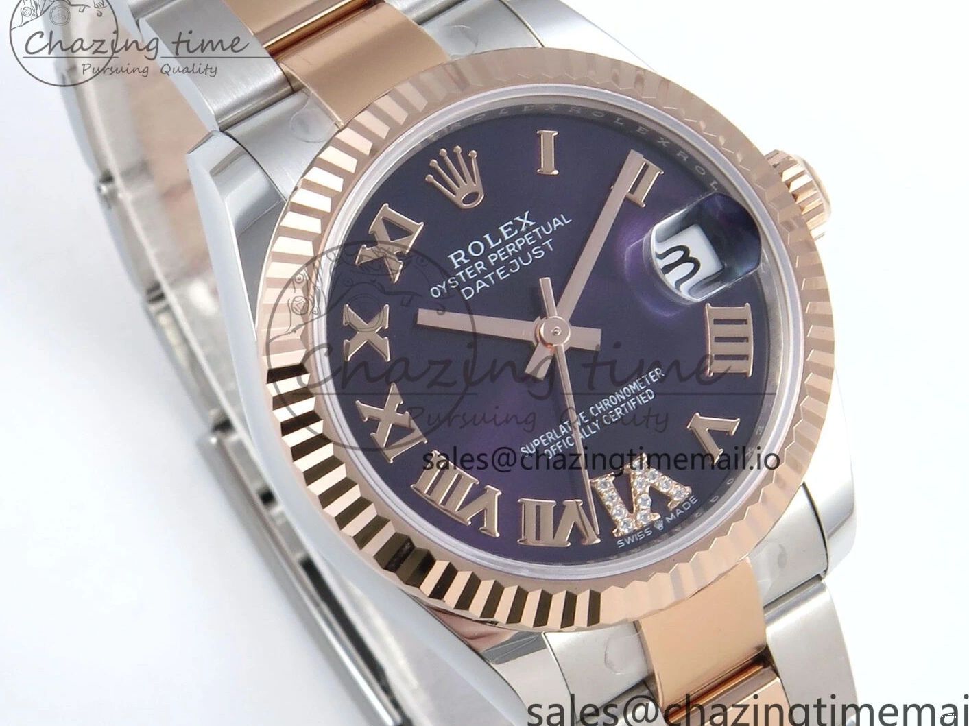 MiroTime 0218 DateJust 31 278271 ARF 1:1 Best Edition 904L Steel Purple Roman Diamonds Dial on SS RG Oyster Bracelet ETA TechFriendly 523